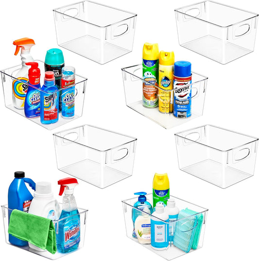 Sorbus 8 Pack Large Clear Plastic Storage Bins, Clear Organizer Bins with Handle for Kitchen, Pantry, Cabinet, Refrigerator, Craft, Toys, Clothes, Closet, Under Sink, Bathroom Organizers and Storage