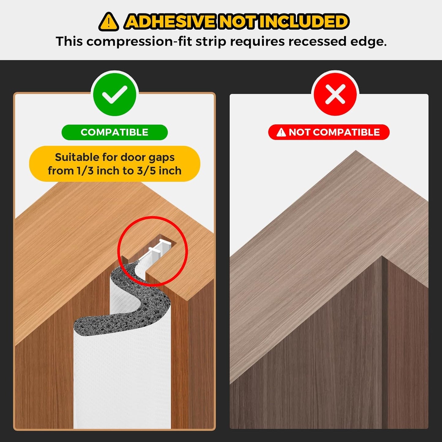 Weather Stripping Door Seal Strip - Soundproof Q-Shaped Foam for Exterior Door Frame, Large Gap Seal, Noise Cancelling, Easy to Install (White, 40FT)