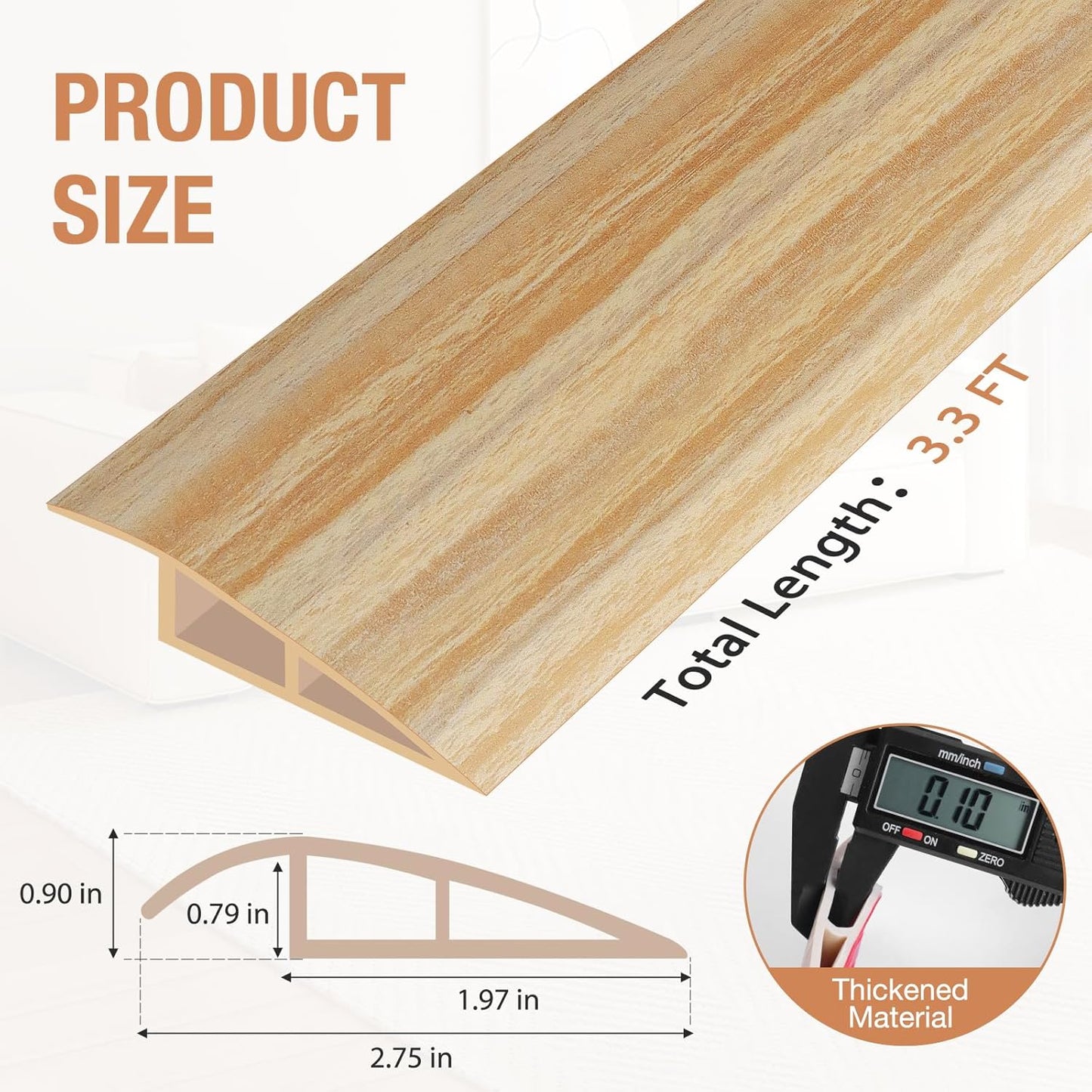Floor Transition Strip Self Adhesive Vinyl Door Threshold for Doorways Carpet Edging Trim Overlap Edge Reducer for Laminate Floor, Carpet, Tile (Light Yellow Wood Grain, 3/5" to 4/5", 3.3Ft)