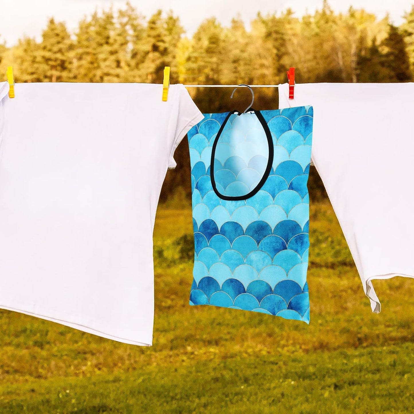 2 Pcs Summer Clothes Pin Bag Mermaids Clothespin Bag Holder Clothespin Holder 15 X 11 Inch Clothes Pin Hanging Bag Clothespin Bag for Clothesline Outdoor Outside Wardrobe and Laundry Room