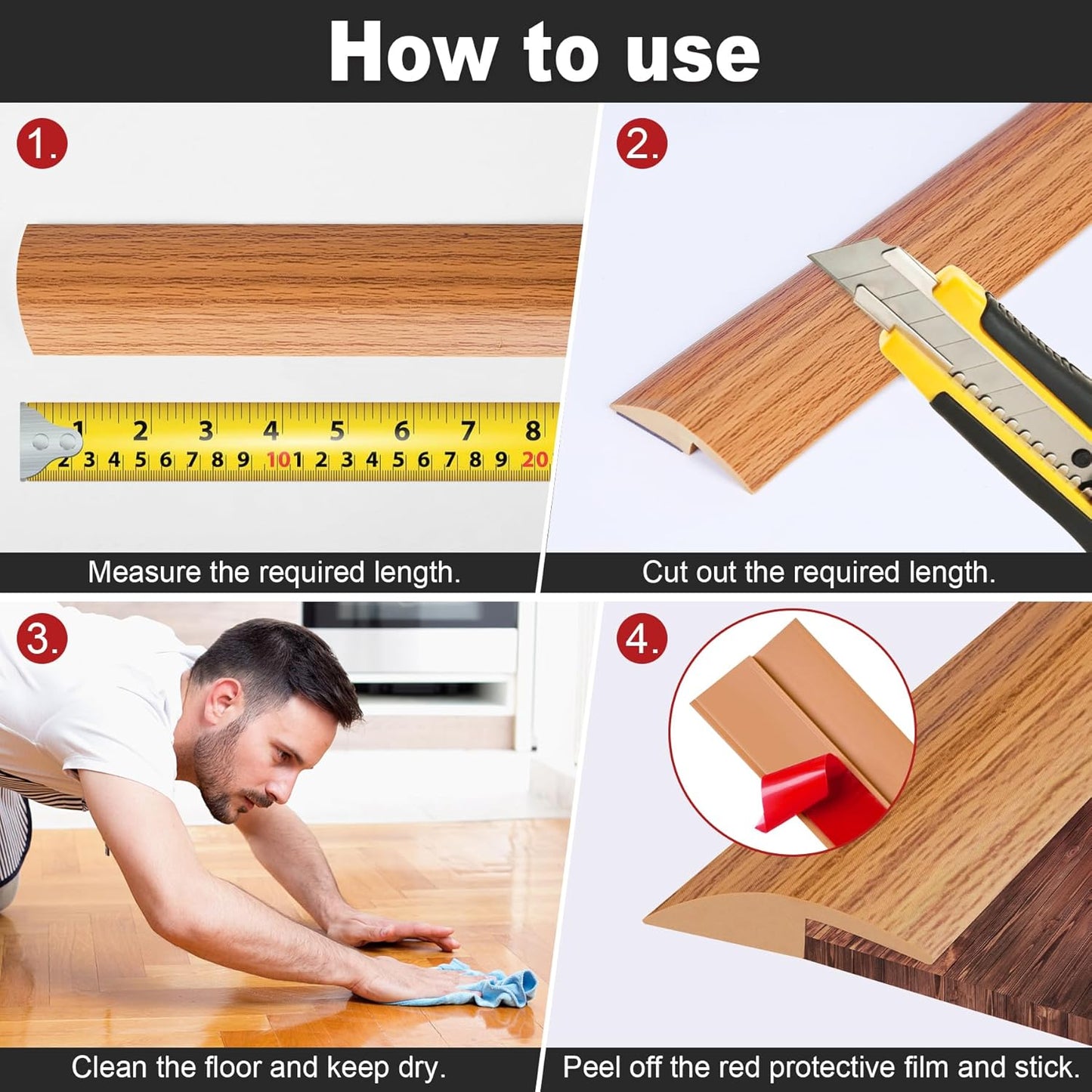 20Ft Carpet Floor Transition Strip, Self Adhesive Floor Edging Trim Strip, PVC Threshold Cover for Doorway, Floor Divider Strip Suitable for Threshold Height Less Than 5 mm - Light Brown Coffee