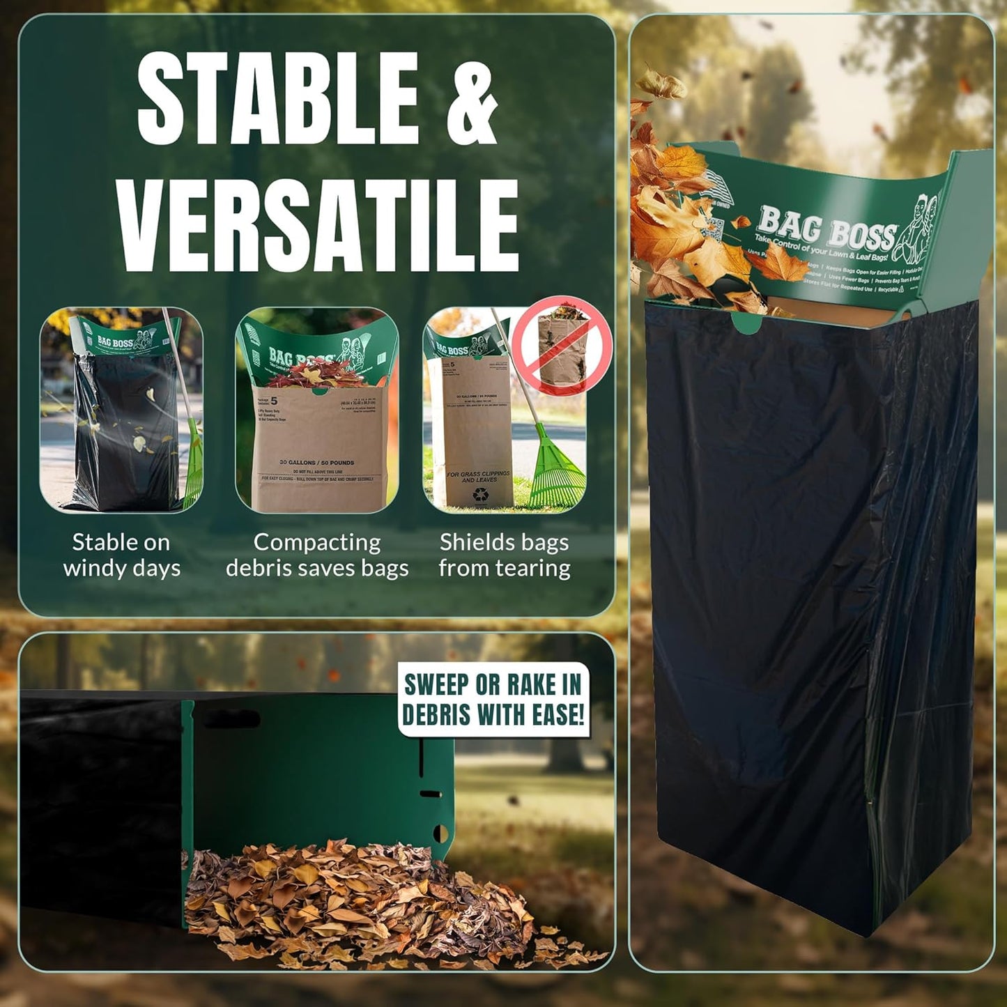 Lawn & Leaf Bag Holder Stand | Fits 33-55 Gallon Paper or Plastic Yard Waste Bags | Foldable Trash Bag Holder Stand