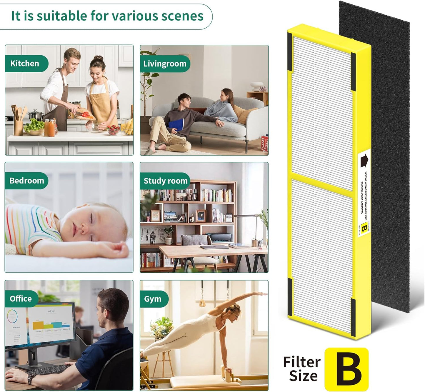 4 Packs Plastic Frame FLT4825 Replacement Filters B Compatible with AC4825 AC4825W AC4300 AC4800 AC4900 AC4850 Air Cleaner Purifier, 4 H13 True HEPA Filters and 8 Activated Carbon Pre-Filters