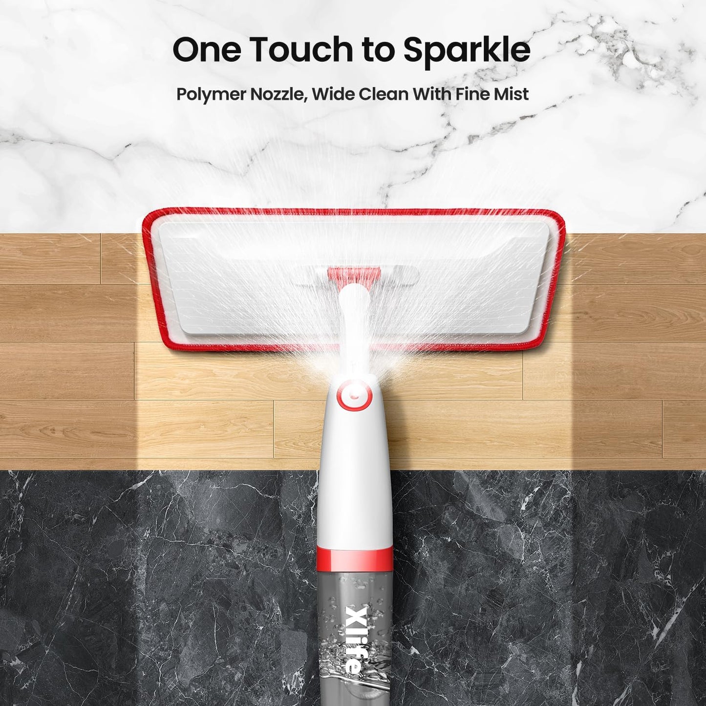 Spray Mops for Floor Cleaning with 3pcs Washable Pads, Xlife Wet Dry Mop for Kitchen Wood Hardwood Laminate Ceramic Tiles Floor Dust Cleaning-Red (No Cleaner)