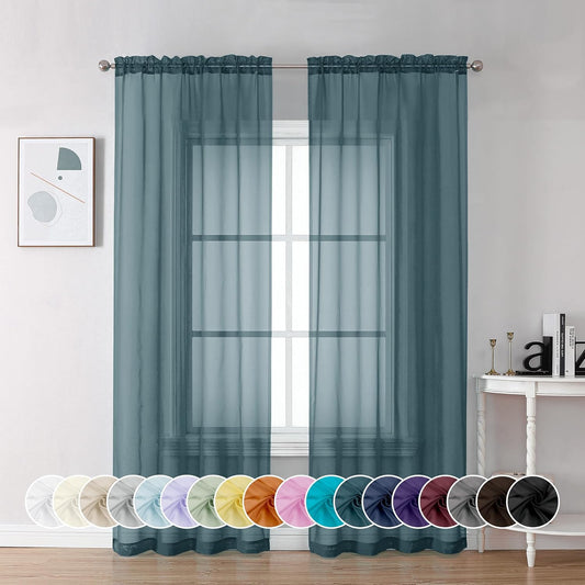 Chyhomenyc Stone Blue Sheer Curtains 72 Inch Length 2 Panels, Light Filtering Soft Airy Rod Pocket Voile Window Curtain Drapes for French Door Bedroom Living Room, Each 42Wx72L Inches