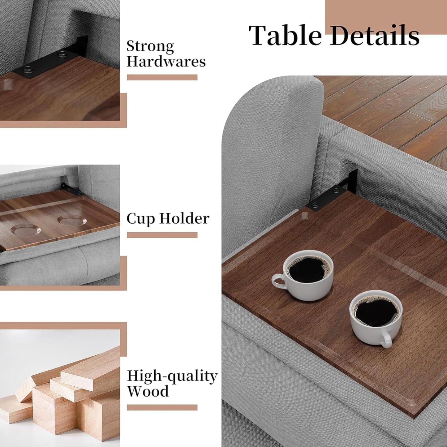 JAMFLY 108" Modular Sectional Sofa with Storage, L Shaped Sofa Couch with Reversible Ottoman, 4-Seat Convertible Sectional Couches with Cup Holders for Living Room, Apartment, Light Grey