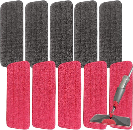 16.5 inch Microfiber Mop Pads for Rubbermaid Reveal Spray Mop and Any 16.5" Flat Mop - 10 Pack 13''-15'' Spray Mop Pad Reusable Washable Replacement Refills - Red & Grey