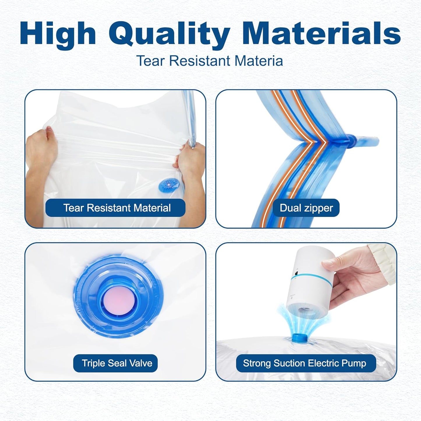 HOUSE DAY 10 Medium Vacuum Seal Bags For Clothing Travel, 80% Space Saving Travel Vacuum Bags with Electric Pump, Vacuum Storage Bags For Clothes, Blankets, Moving, Camping, Toys, Reusable & Durable