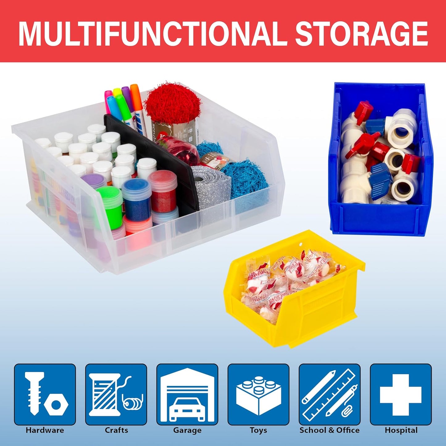 Akro-Mils 30210 AkroBins Plastic Storage Bins, Space-Saving Stackable Bins for Garage, Pantry, Craft Organization, 5-Inch x 4-Inch x 3-Inch, Green, 24-Pack