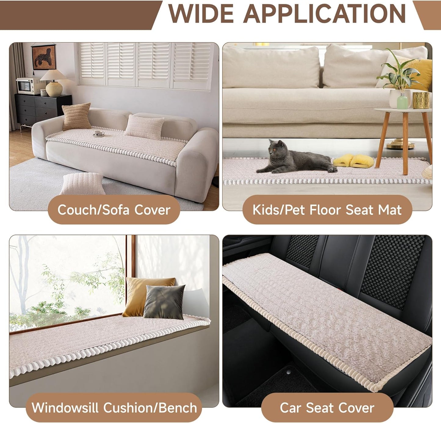 OTOB Couch Cover for Dogs Washable, Non Slip Plush Fuzzy Sofa Covers for 3 Cushion Couch All Seasons, Kids Pet Friendly Soft Cozy Furniture Protector Sofa Slipcovers (Beige, 27.6" x 82.7")