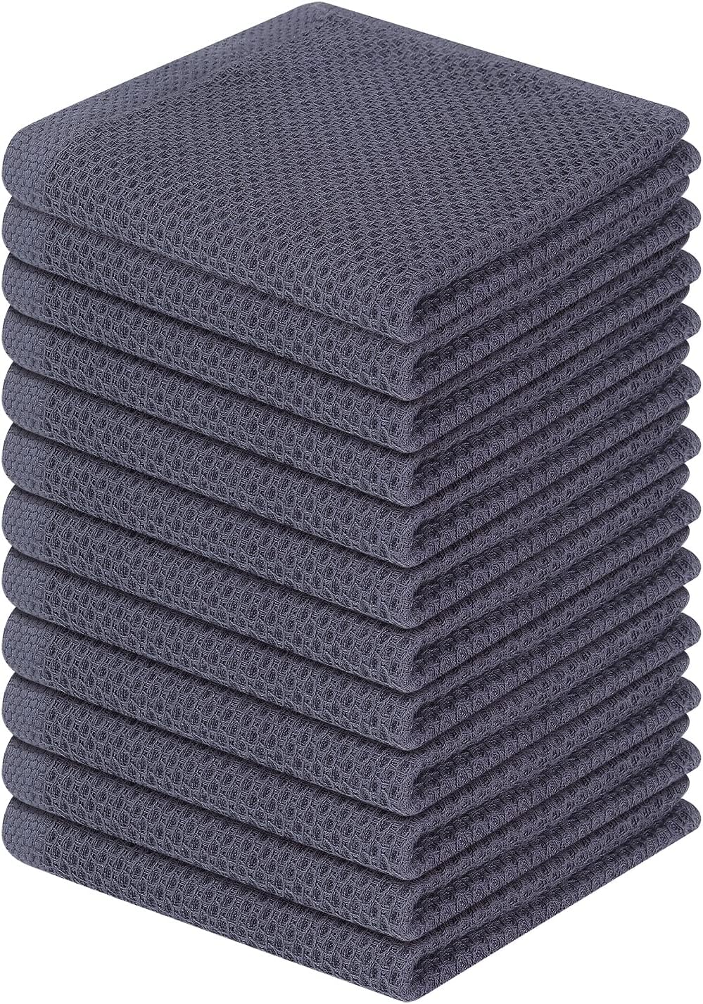 Homaxy 100% Cotton Waffle Weave Kitchen Dish Cloths, Ultra Soft Absorbent Quick Drying Dish Towels, 12 x 12 Inches, 12-Pack, Dark Grey