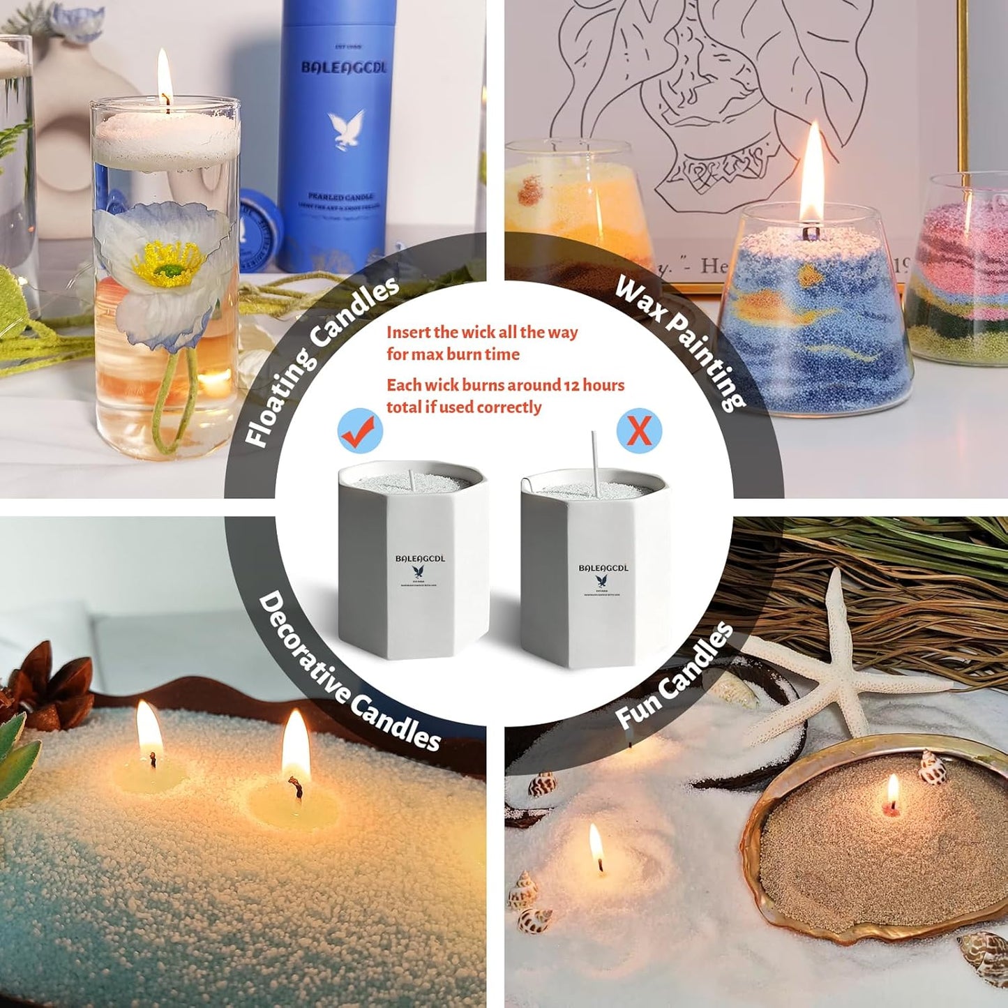 Sea Salt Scented Sky Blue Pearled Candle 18oz Luxury Sand Candle Granulated Wax - 30 Cotton Wicks - Wax for Candle Making Decorative Candles Smooth and Clean Burning Lasts up to 120 Hours