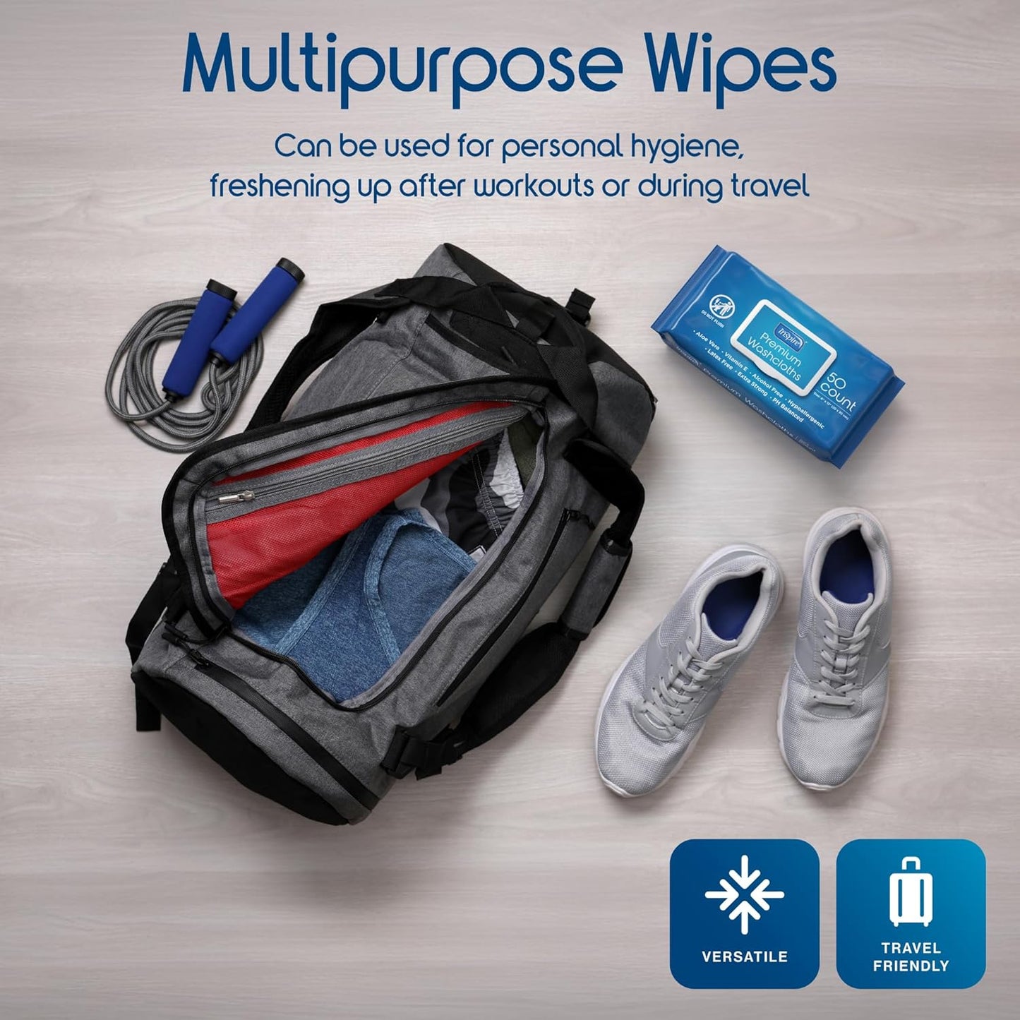 Inspire Adult Wet Wipes, Wash Cloths, Incontinence & Cleansing for Elderly Extra Large, 8"x12" (Pack of 8)