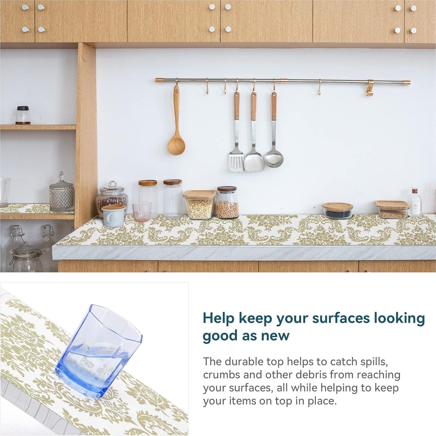 Shelf Liner Non Adhesive, 12 Inch x 50 Feet Cabinet Liners for Pantry Drawer Vanity, Drawer Liners Strong Grip Non Slip Waterproof, Shelf Liners for Kitchen Cabinets