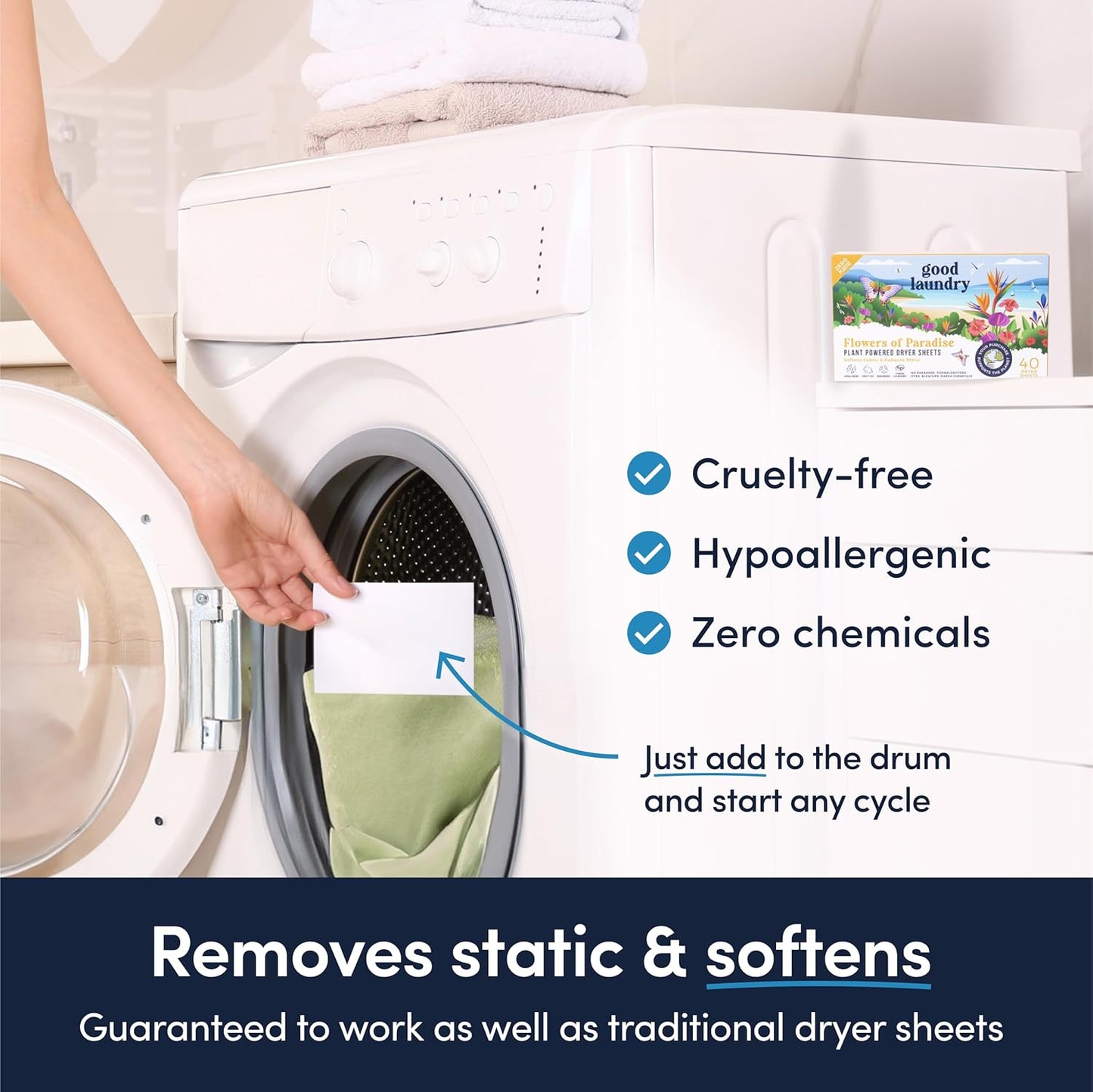 Good Laundry - Unscented Breeze Scented Organic Laundry Dryer Sheets - Natural Non toxic dryer sheets infused with Essential Oils - No Harsh Chemicals, Biodegradable, Hypoallergenic - USA Based