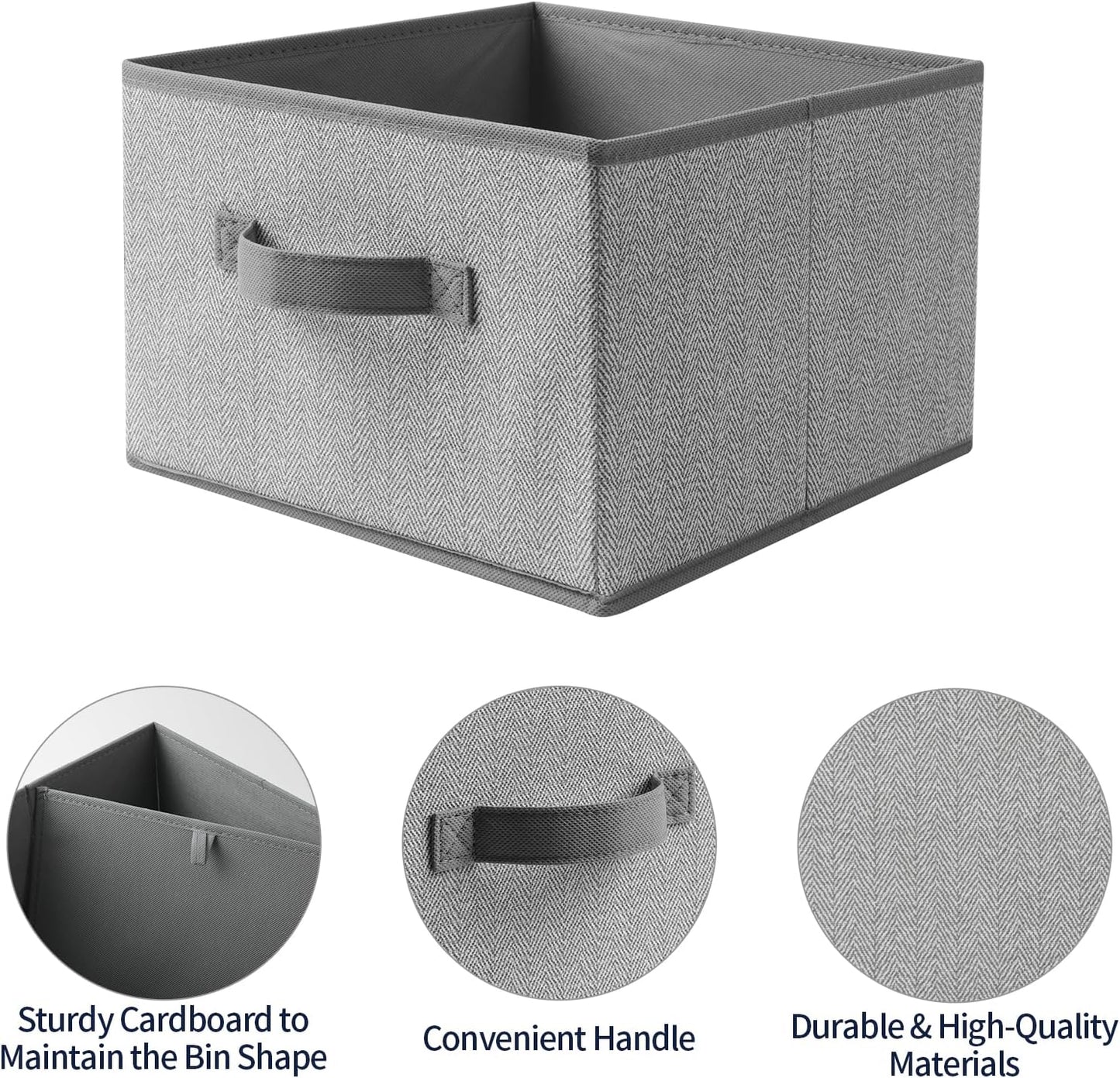 Storage Baskets, 11-Inch Woven Fabric Bins, Storage Cubes with Reinforced Handles, Organizer Bins for Closet Shelves, Foldable, for Toys, Clothes, Natural Beige (4PCS/Grey-11*11*7.8inch)