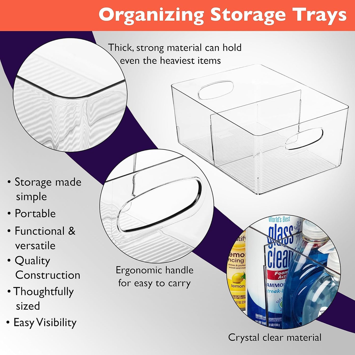 ClearSpace Plastic Storage Bins with Divider – Perfect Kitchen Organization or Pantry Storage – Fridge Organizer, Pantry Organization and Storage Bins, Cabinet Organizers