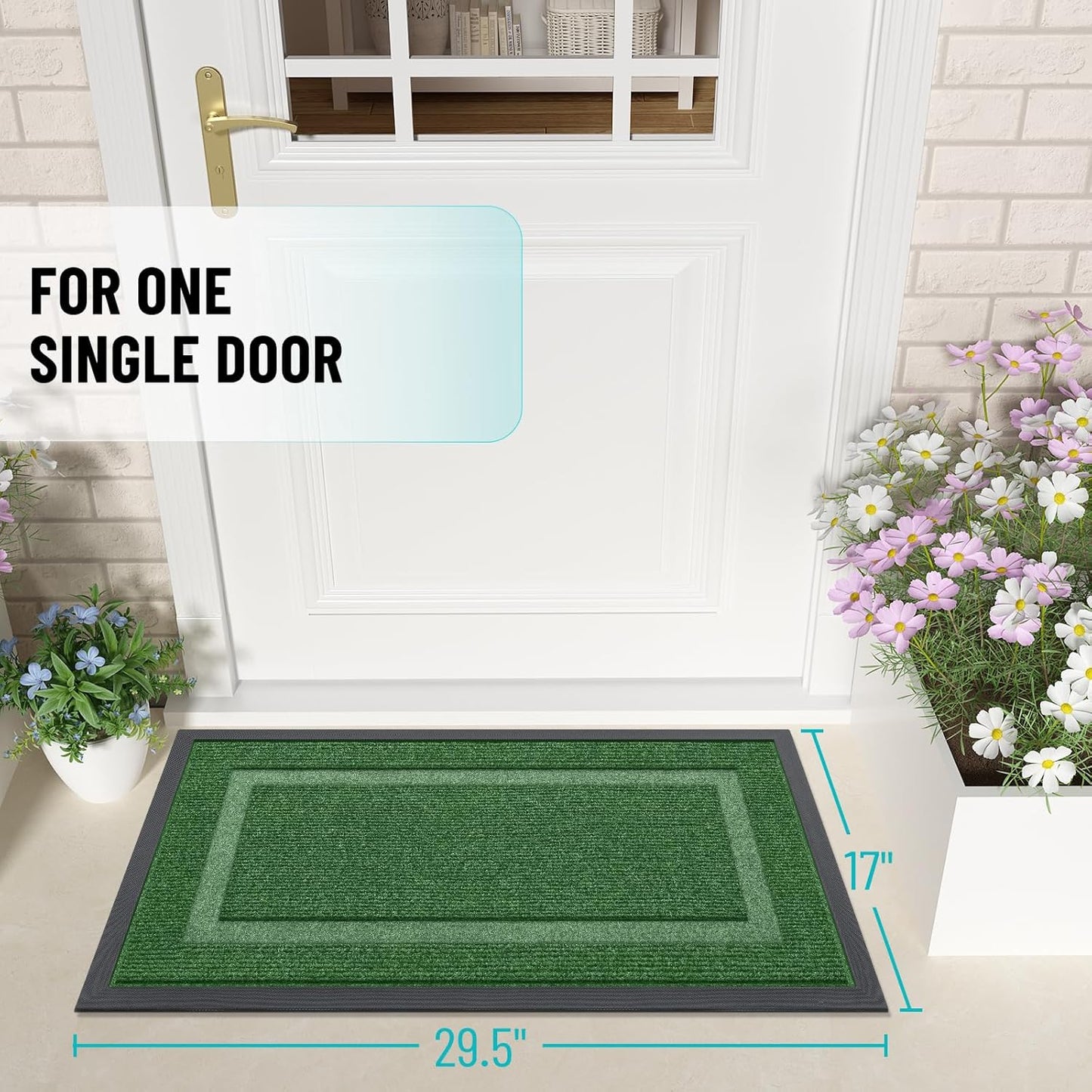 OLANLY Front Door Mat Indoor Outdoor Entrance, Waterproof All-Season, All-Weather Doormat, Sturdy Natural Rubber, Fade Resistant, Low Profile, Easy Clean Patio Porch Entryway Mat, 29.5x17, Green