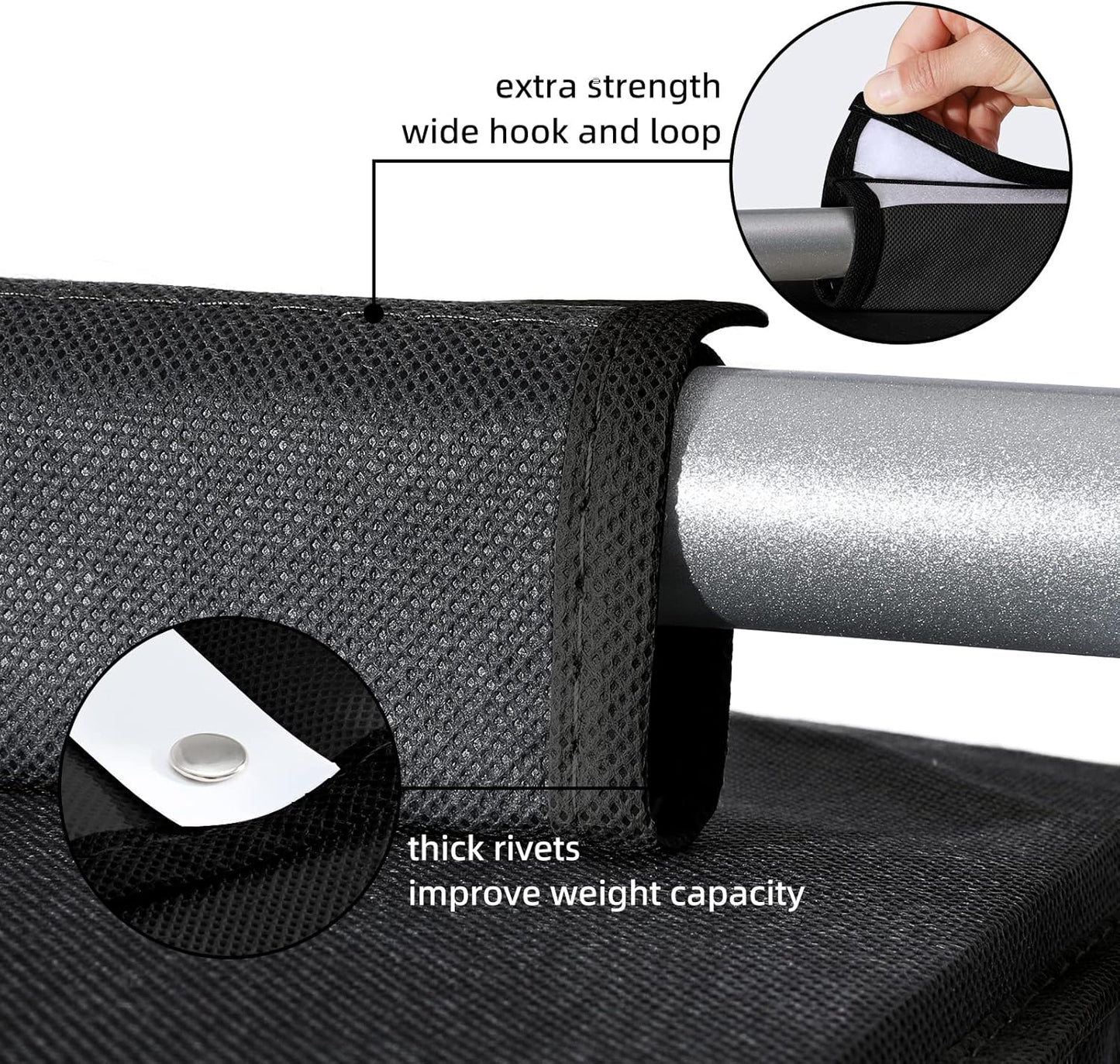 2 Pack Hanging Closet Organizer, 4-Shelf Hanging Shelves with Side Pocket, Black