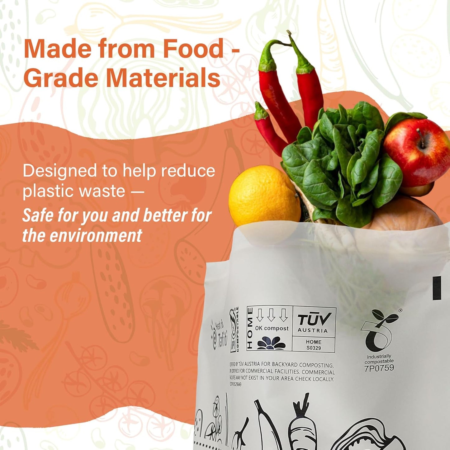 Compostable Food Storage Bags 110 Count, Extra Thick and Reusable, Eco-Friendly, Certified US BPI ASTM D6400 Europe OK Compost, Variety Pack for 50 Sandwich, 30 Quart, 30 Gallon