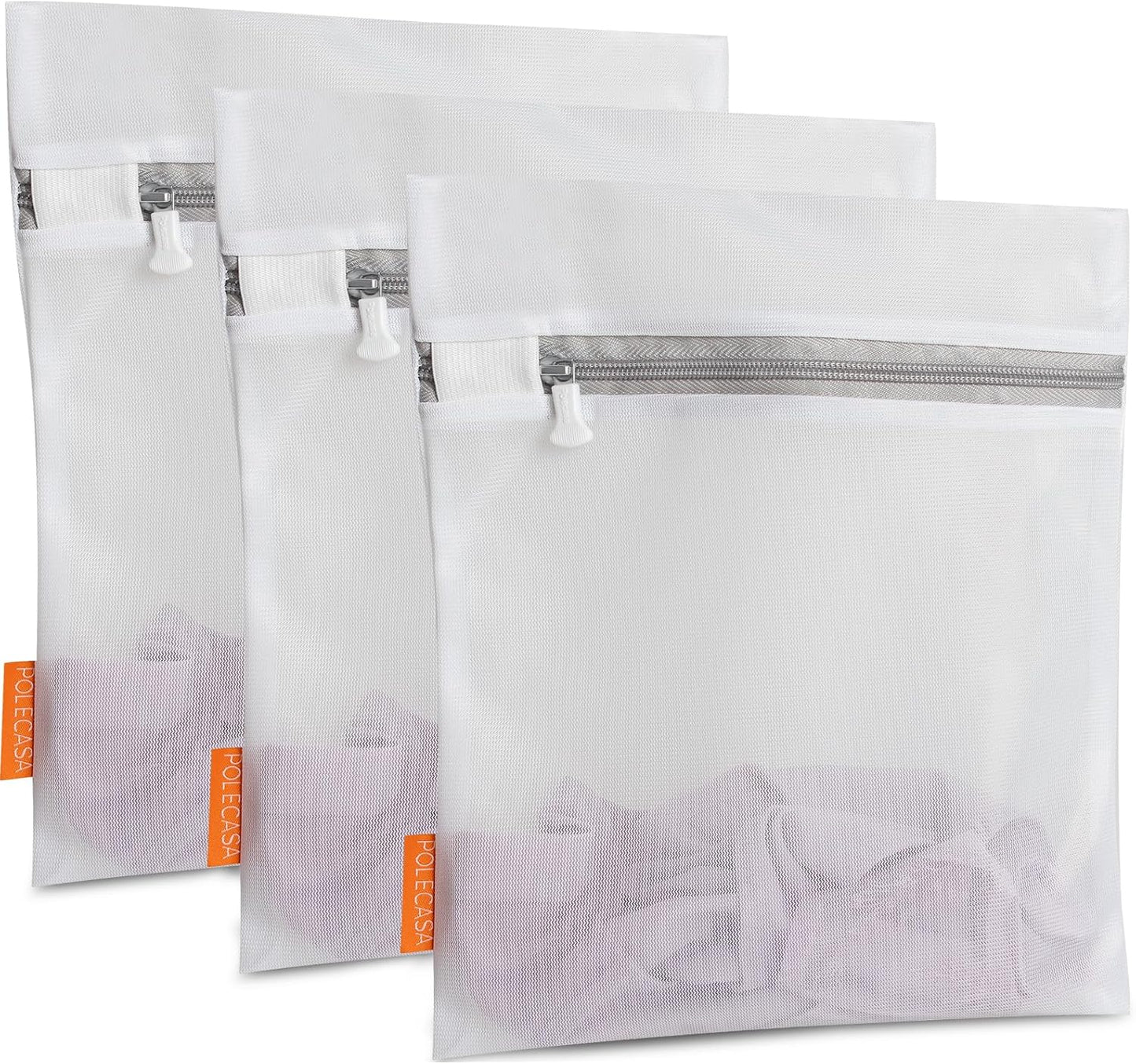 Polecasa 3Pcs 9 x 12 Inches Extra Durable Fine Mesh Laundry Bags with Sturdy Zipper for Delicates, Socks, Protect Clothes in Washing Machine, Laundry Room Essentials for College, Dorm (3 Small)