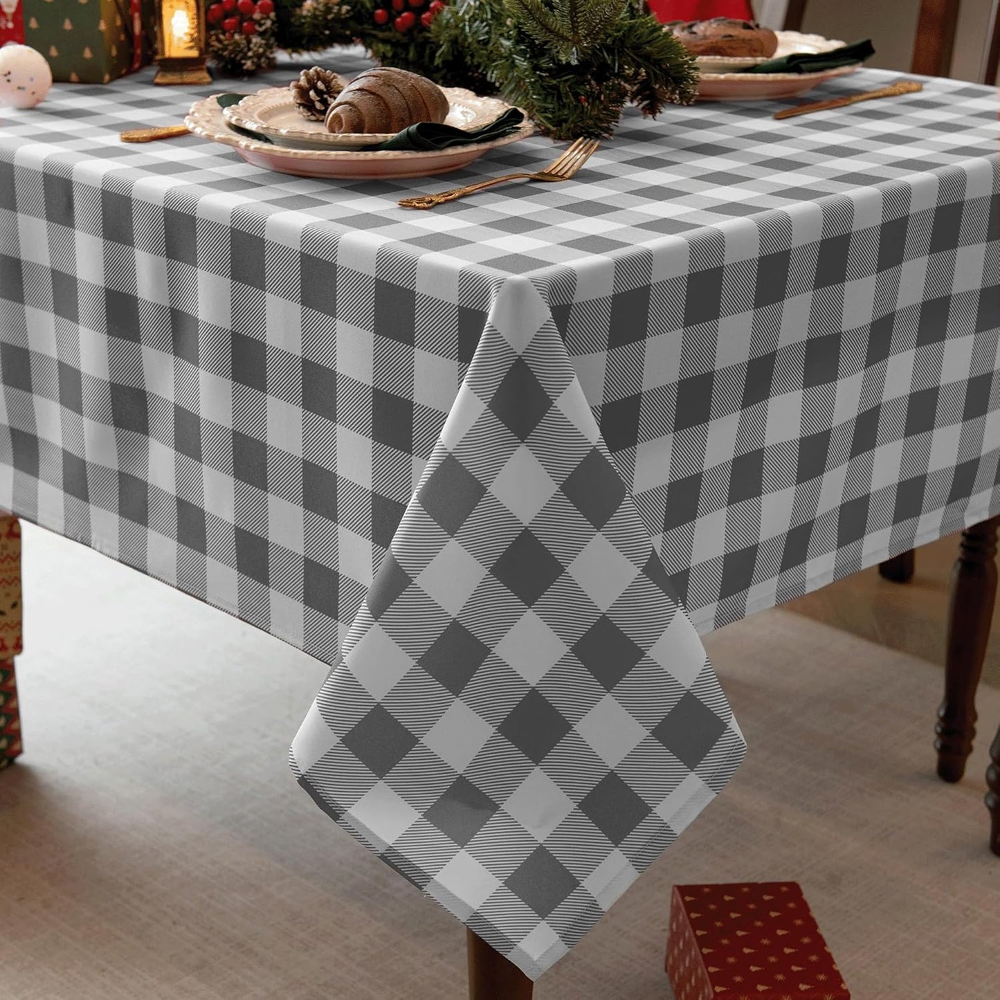 Classic Gingham Tablecloth Fabric - Oblong 58x120 Water Resistant Chequered Pattern Table Cloth for Indoor/Outdoor Use - Tabletop Cover for Birthday, Picnics, Gardens, and Parties
