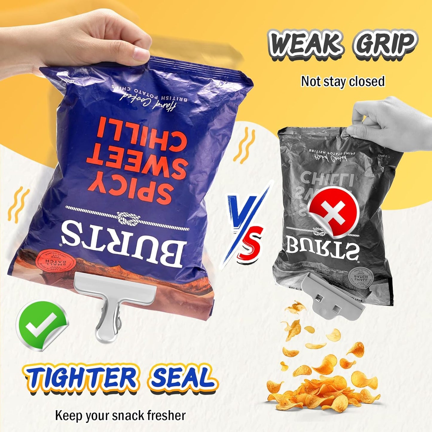 VNDUEEY 24 Pack Stainless Steel Chip Clips, Bag Clips for Food, Heavy Duty Snack Clip Clip to Seal Coffee Bags, Ideal for Office Kitchen Use, Binder Clips Large - 3 Inches, Silver