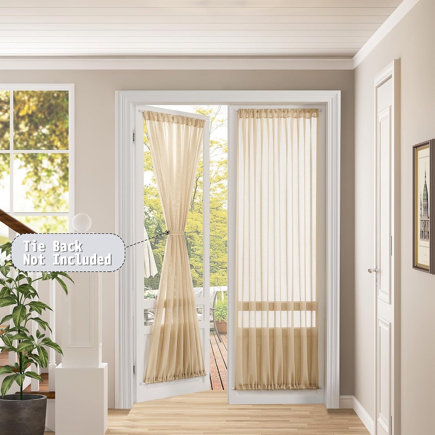 Tollpiz Sheer Door Curtains Closet Linen Textured Curtains Sheer Doorway Light Filtering Voile Rod French Door Pocket Curtain Patio Glass Door, 25 x 72 inches Long, Beige, Set of 1 Panel