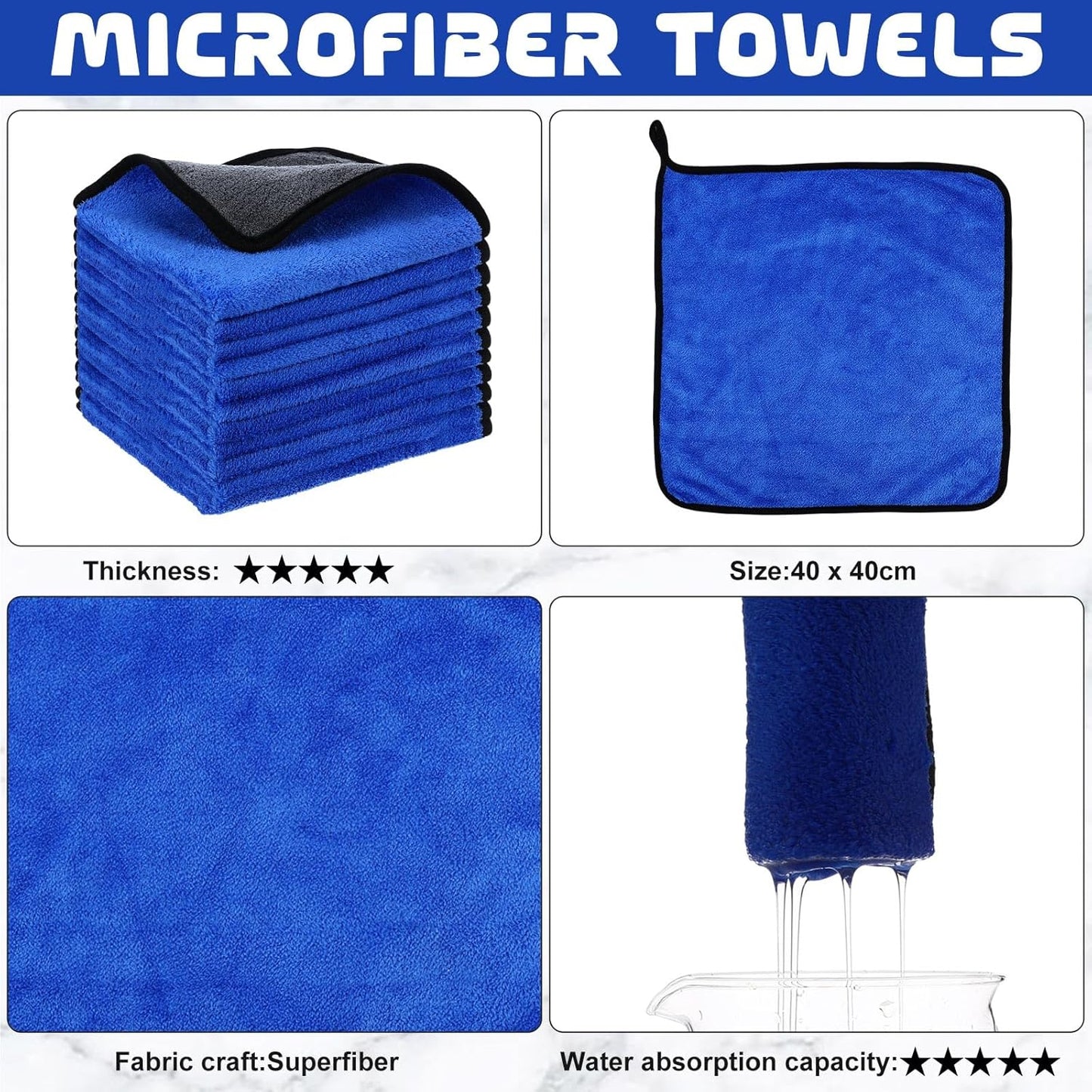 Tallew 50 Pcs Microfiber Towels 16 Inch x 16 Inch Microfiber Cloth Car Drying Towels for Cars Washing Polishing Office Windows Cleaning Household Supplies (Blue,Gray)
