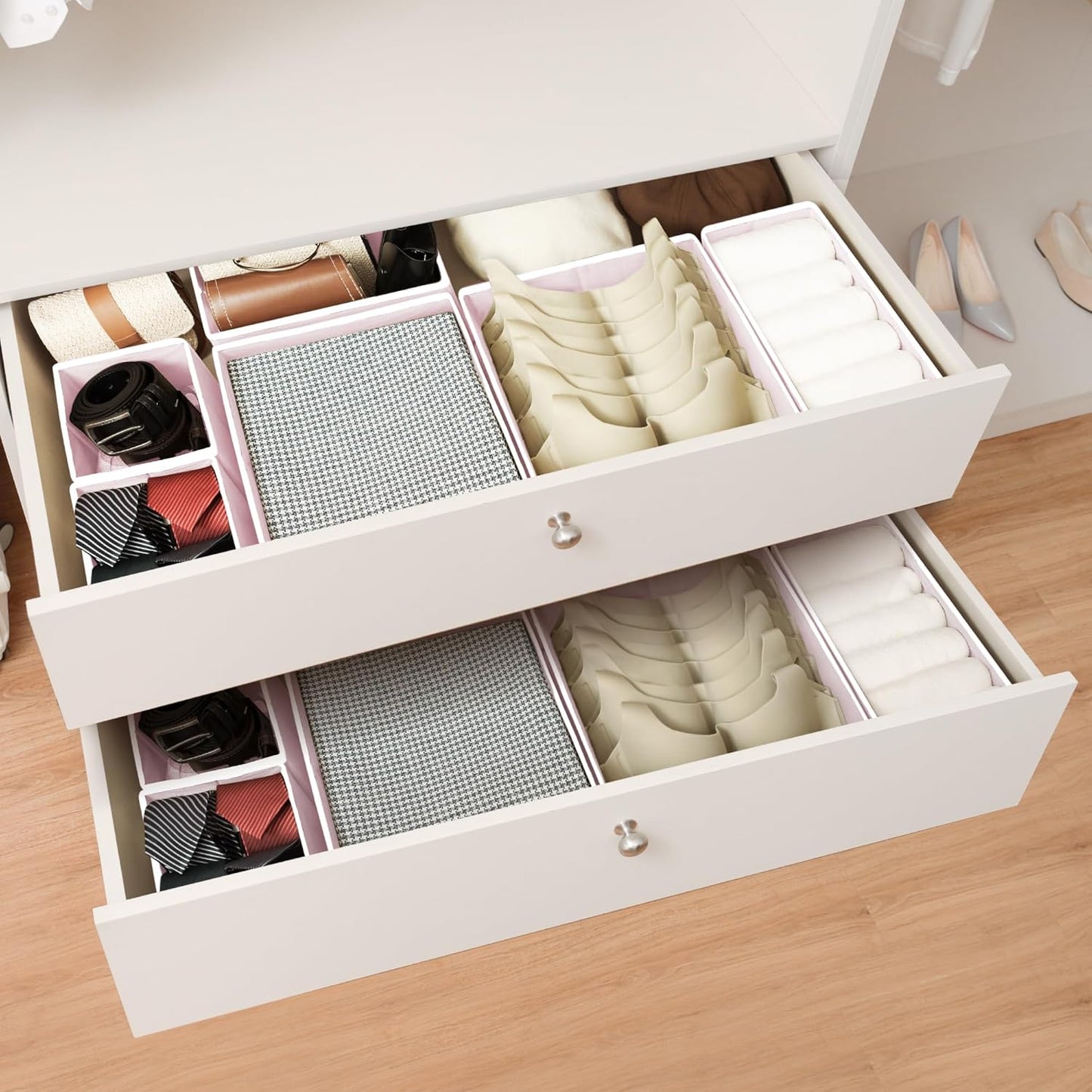 Cupic Cupid Drawer Organizer, Dresser Organizers, Foldabe Drawer Organizer Clothes, Closet Organization and Storage Dividers for Socks, Underwear and Diaper, Set of 12, Pink