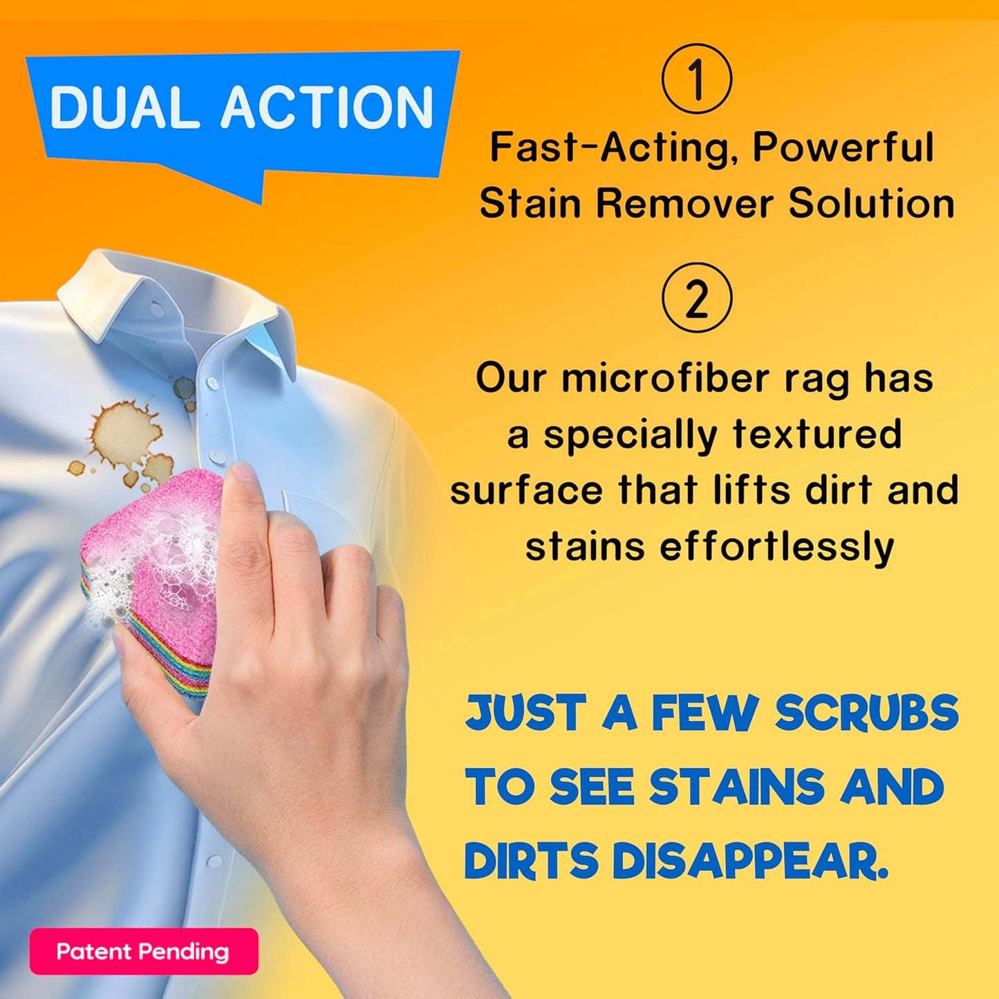 Magical Fiber Stain Remover- Use as Spot Remover- No Dry Cleaning Food, Grease, Coffee Off Laundry, Tea, Fabric, Pet Stains, Stain Remover Sponge Clothes, Carpet, Sofa, Mattress & Upholstery (2 Pack)