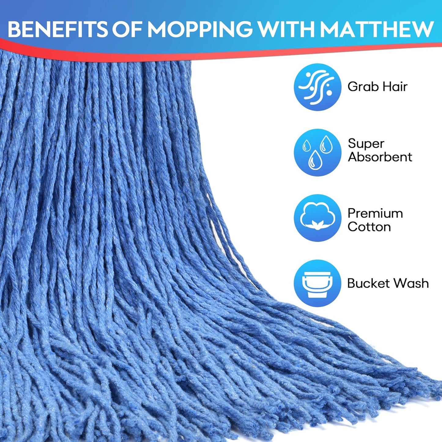 Matthew Cleaning 20oz 12Pack Cotton Floor Mop,Cotton Looped-Open String Heavy Duty String Refills, Universal Headband Blend Material,Mop Head Replacement for Home, Industrial and Commercial Use(Blue)