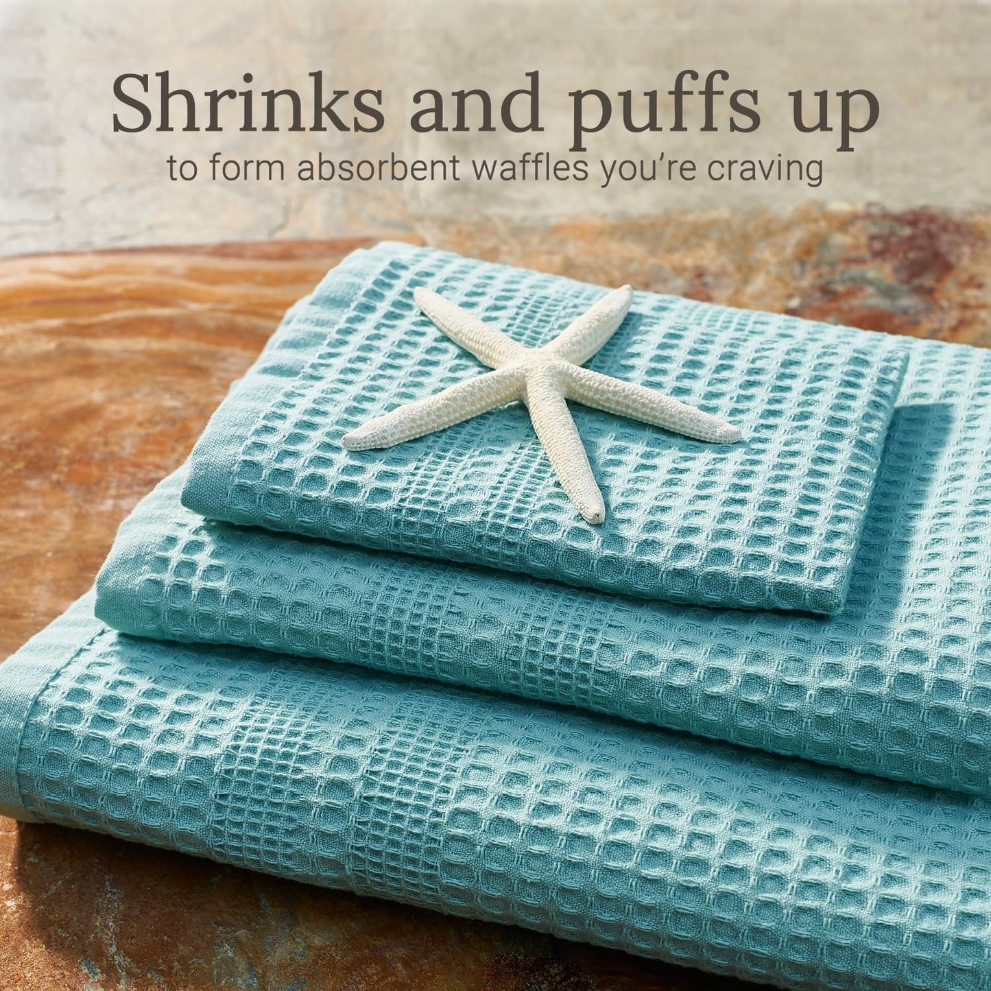 GILDEN TREE Waffle Towel Set Quick Dry Thin | 2 Bath Towels | 2 Hand Towels | 2 Washcloths, Classic Style (Seafoam)