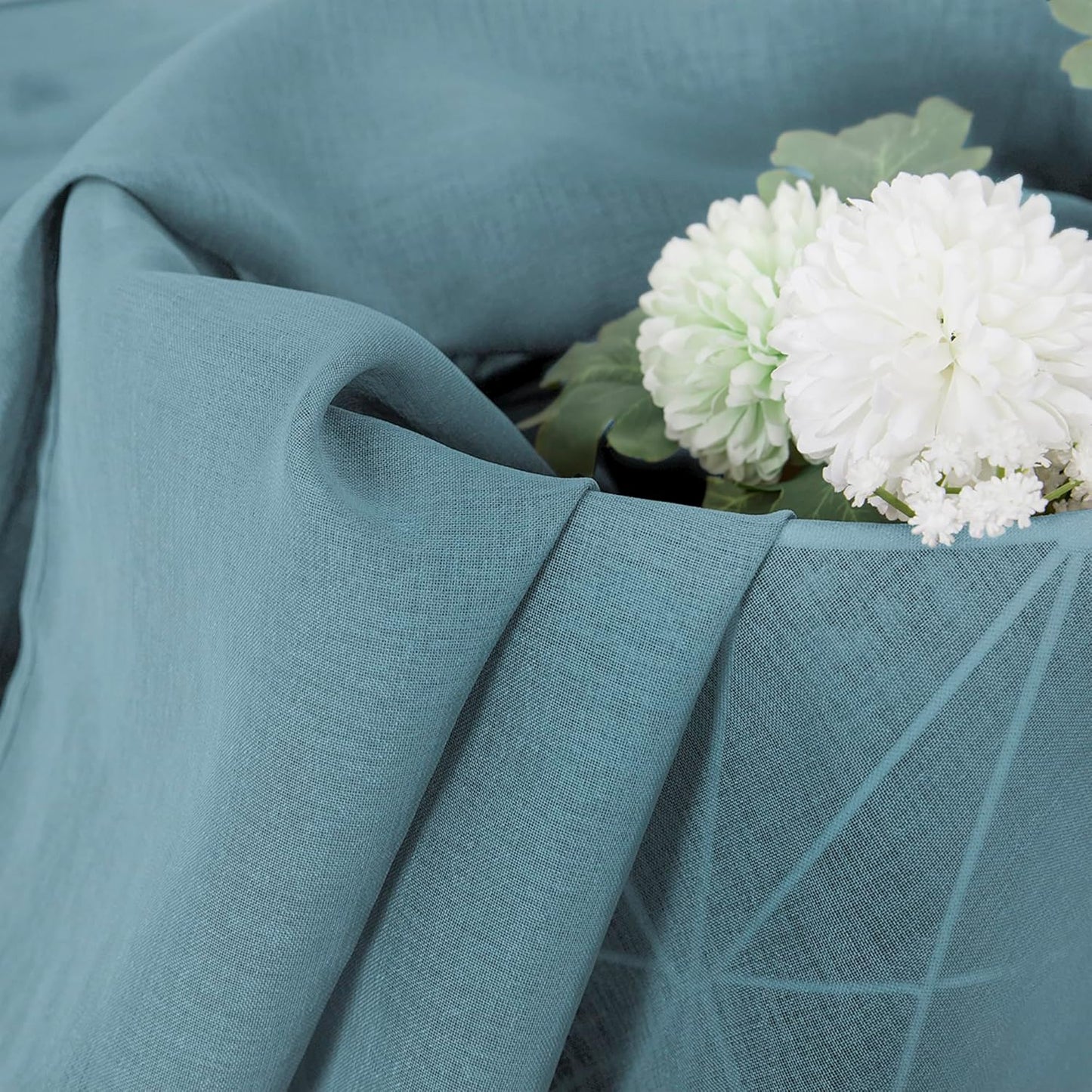 Tollpiz Sheer Curtain Linen Textured Living Room Curtains Sheer Light Filtering Rod Pocket Voile Curtain for Bedroom, 54 x 72 inches Long, Dusty Blue, Set of 2 Panels