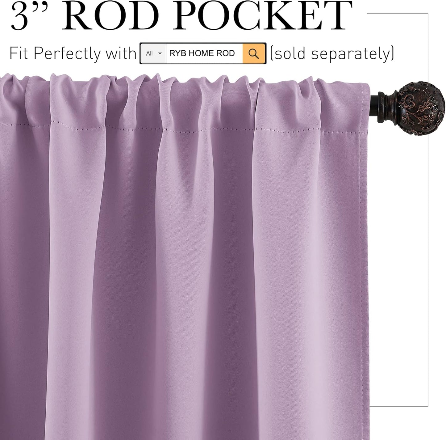 RYB HOME RV Curtains for Camper Windows - Soft Thermal Insulated Small Window Curtain Tiers for Cafe Kitchen Bedroom Basement Glass Door Window, W 42 x L 30 inches, Lilac, 2 Panels