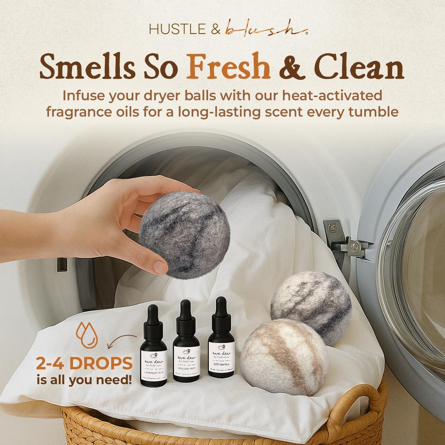 Fluff Ewes Wool Dryer Balls 3 Pack Premium New Zealand Wool Laundry Balls for Dryer, No Static Dryer Balls Laundry Reusable Cute, XL Wool Dryer Balls Cute, Baby Dryer Balls for Dryers - Marble