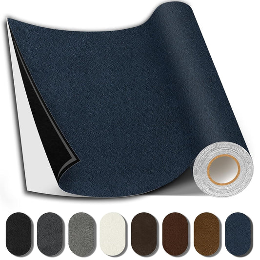 Suede Repair Patch, 17X158 Inch Fabric Large Repair Tape, Self-Adhesive Patches for Furniture, Sofa, Car Interior, Shoes, Hand Bag, Clothing (Dark Blue, 17X158 Inch)