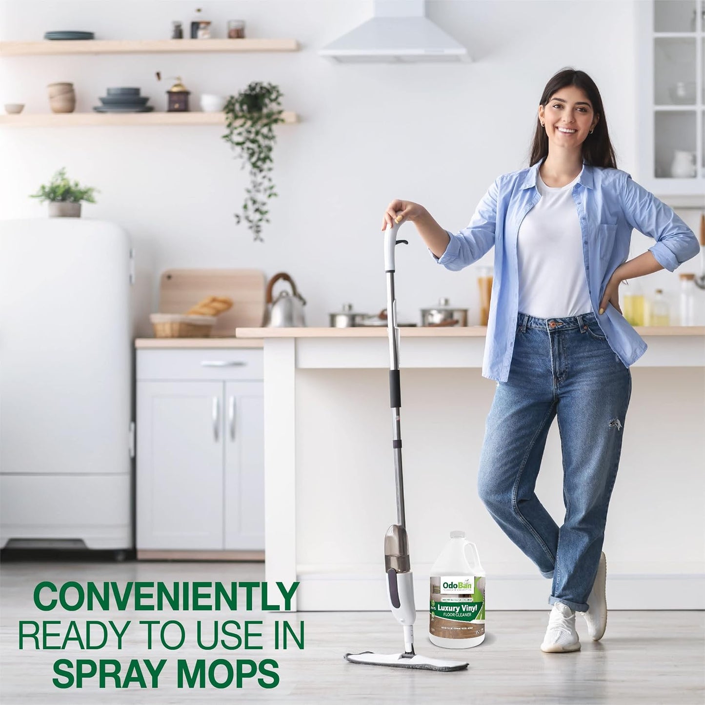 OdoBan Ready-to-Use Luxury Vinyl Floor Cleaner, Streak Free and Neutral PH Formula, 1 Gallon, Scentless