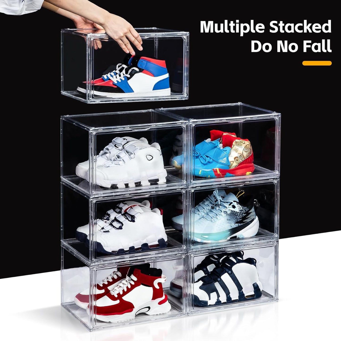 NYZE 12 Pack Acrylic Shoe Boxes Side Open, Clear Shoe Box Plastic Stackable, Shoe Storage Organizer with Magnetic Door, Shoe Display Shoe Containers with Lids Fits Up to Size 15