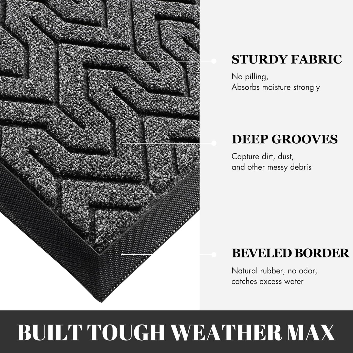 Yimobra Extra Large Door Mat Outside Entrance 60x32, Waterproof Heavy Duty Outdoor Mats for Front Door, Non Slip Rubber Entry Mat for Garage Patio, Easy Clean, Mix Grey