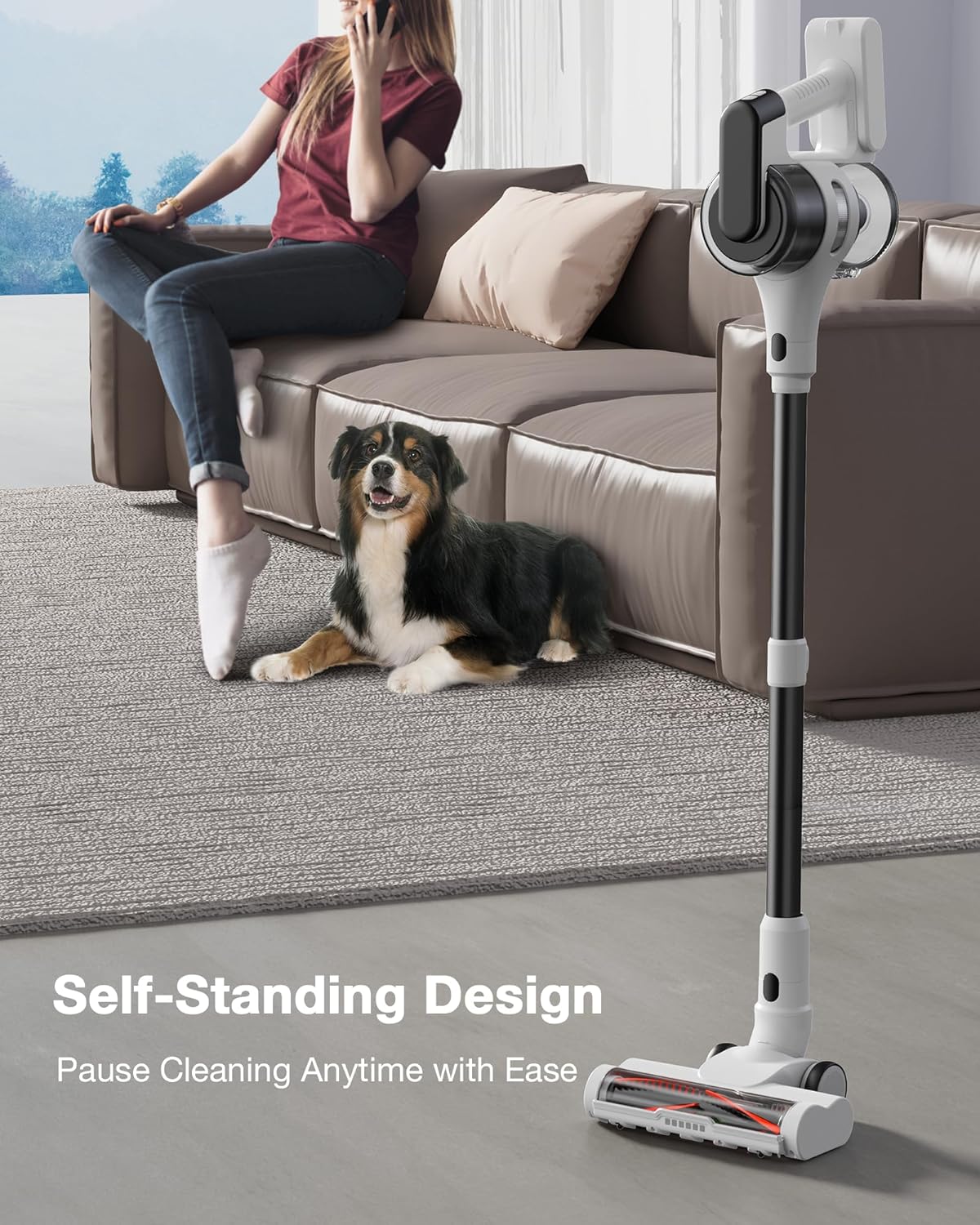 Cordless Stick Vacuum Cleaner for Home, Lightweight Rechargeable Vacuum with 55min Runtime, Powerful Suction, Green LED Headlight, 9-in-1 Pet Hair Carpet & Hardwood Floor Cleaner