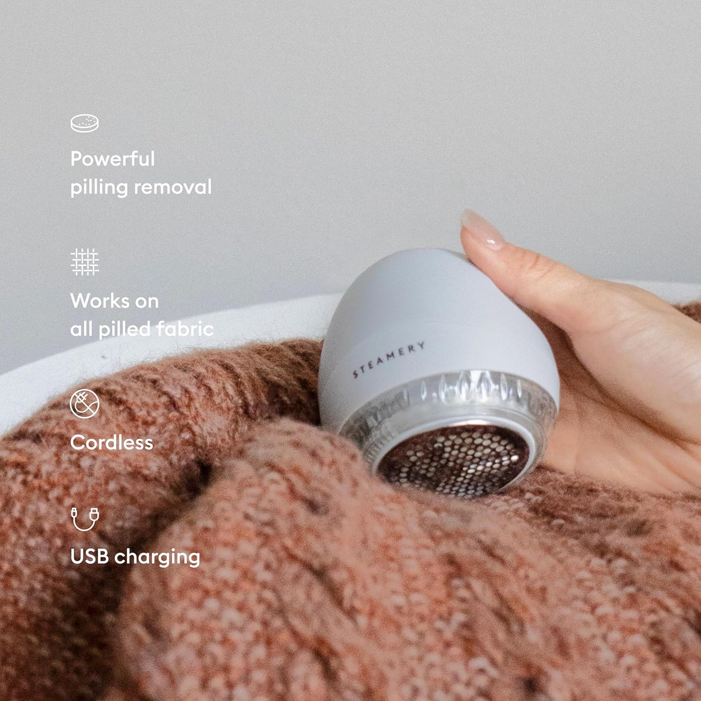 Steamery Fabric Shaver Pilo 1, Lint Remover for Pills and Bobbles, 5W, Portable, Rechargeable, Ergonomic, Scandinavian Design, Grey