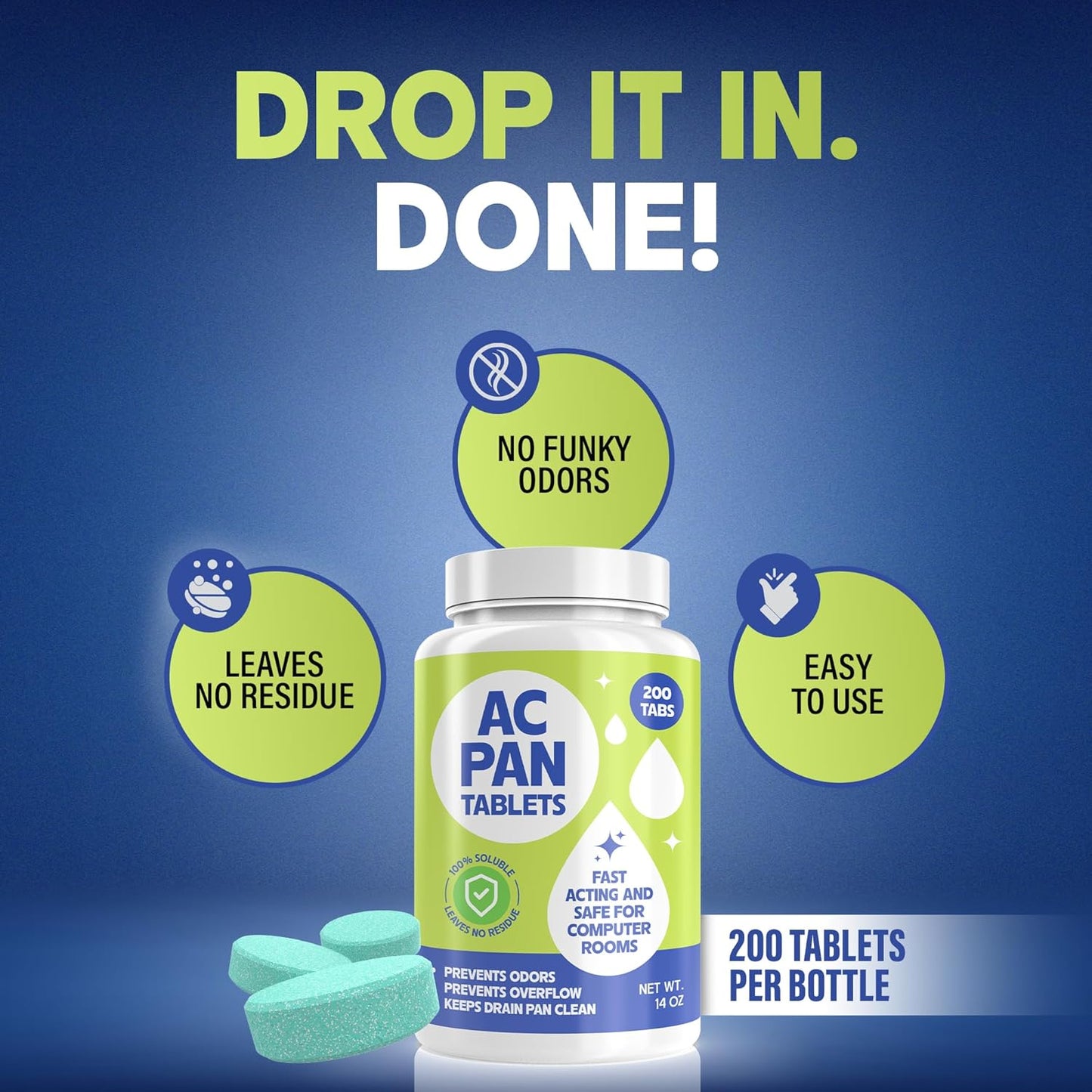 200 Tablets AC Drain Line Cleaner- No-Residue, Water-Soluble, Fast-Acting Pan Treatment for HVAC, Window Units, Mini-Splits, Dehumidifiers and Refrigerators System Maintenance