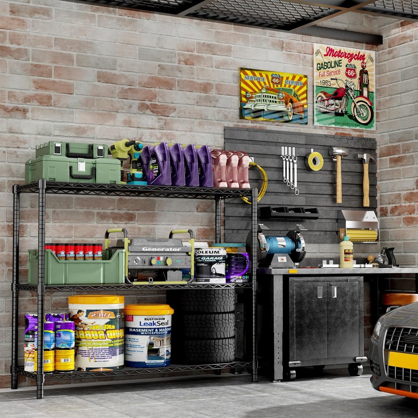 Storage Shelves, 4 PCS 48" L x 20" W x 47" H Heavy Duty Garage Wire Shelving Unit Loads 1200LBS, 3-Tier Adjustable Metal Industrial Utility Shelf Rack for Kitchen, Laundry Room, Basement