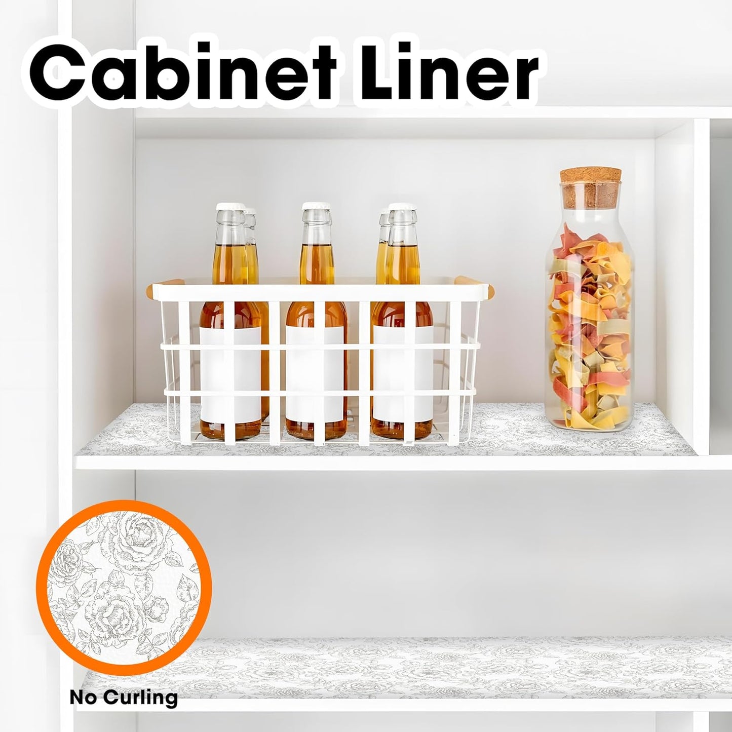 Drawer and Shelf Liner for Kitchen Cabinets Non-Adhesive, Non-Slip Cabinet Liner Shelf Paper Strong Grip Waterproof Easy to Clean for Kitchen Shelves Cupboard, Flower,23.6IN X 20FT