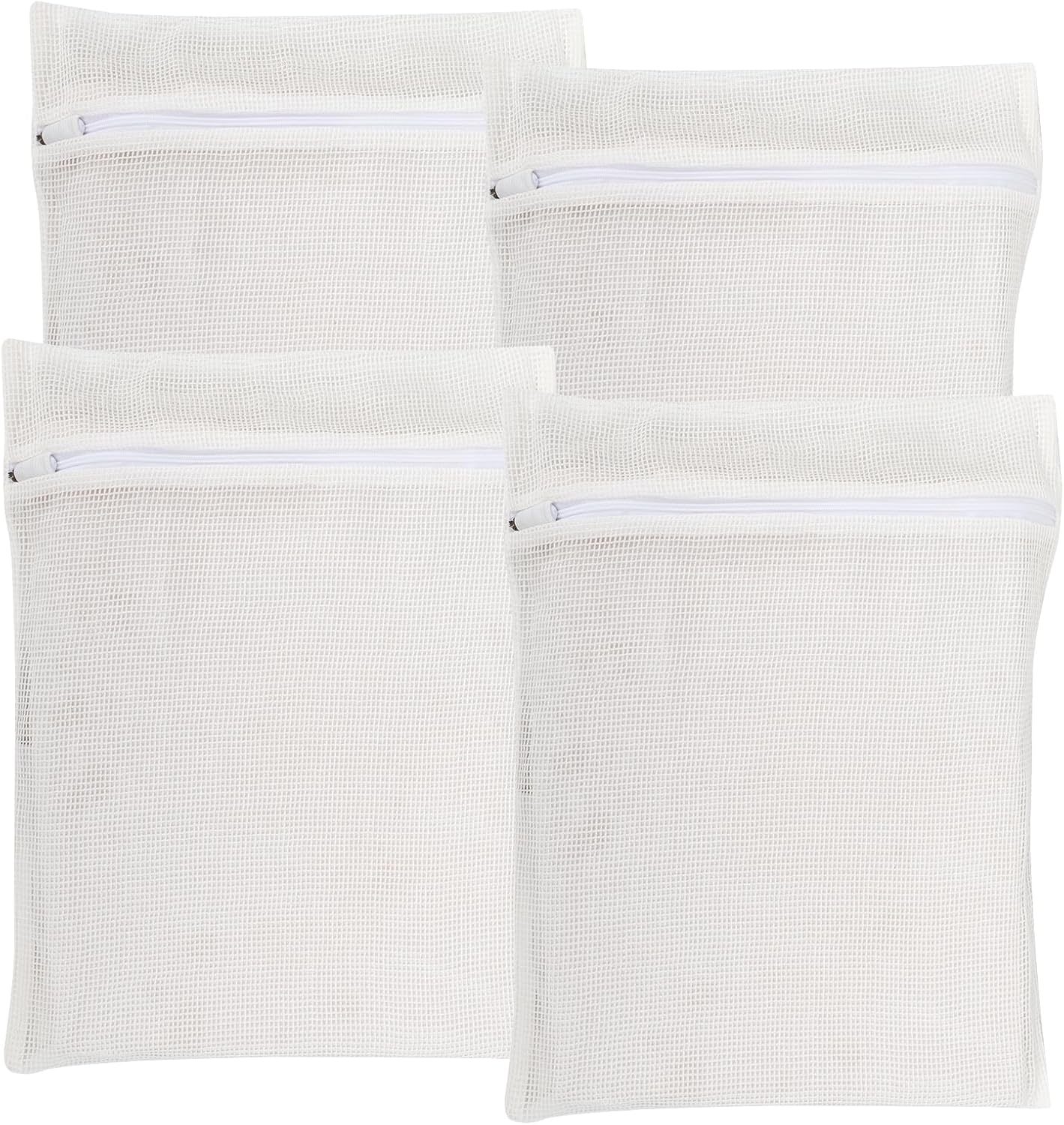 4-Piece White Medium Durable Organic Cotton Mesh Laundry Bags with Sturdy Zippers and Breathable Mesh are Delicate Laundry Bags for Underwear, Clothes, Pants and Socks