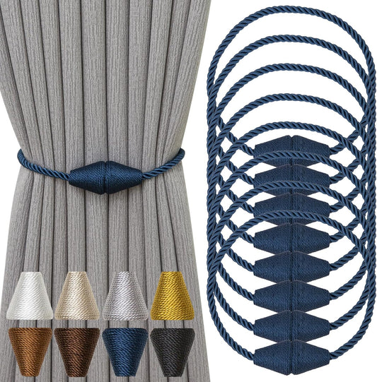 Magnetic Curtain Tiebacks 8 Pack Outdoor Rope Curtain Tie Backs Decorative Window Treatment Holdbacks for Home Decorative Curtain, Blue