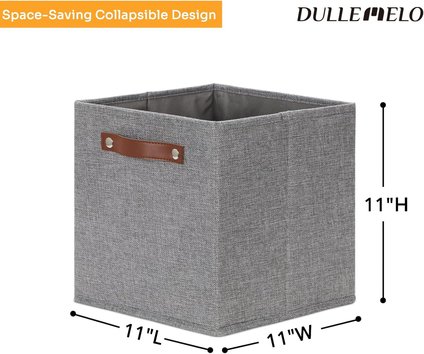 DULLEMELO 11x11 Cube Collapsible Fabric Storage Bins for Shelf Organizing, Toy Square Bins, Kids Clothes Closet Baskets Storage, for Bedroom, Living Room, Dorm(Gray-4 Pack)