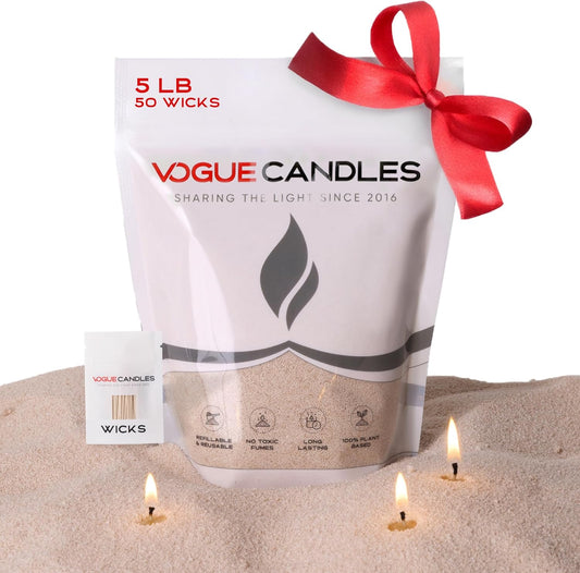 Vogue Candles 5LB Candle Sand with 50 Wicks | Bulk Refillable Plant-Based Granules for Custom Candle Making | Unscented, Clean Burn, Smoke-Free, Vegan Candle Refill Kit- Nude