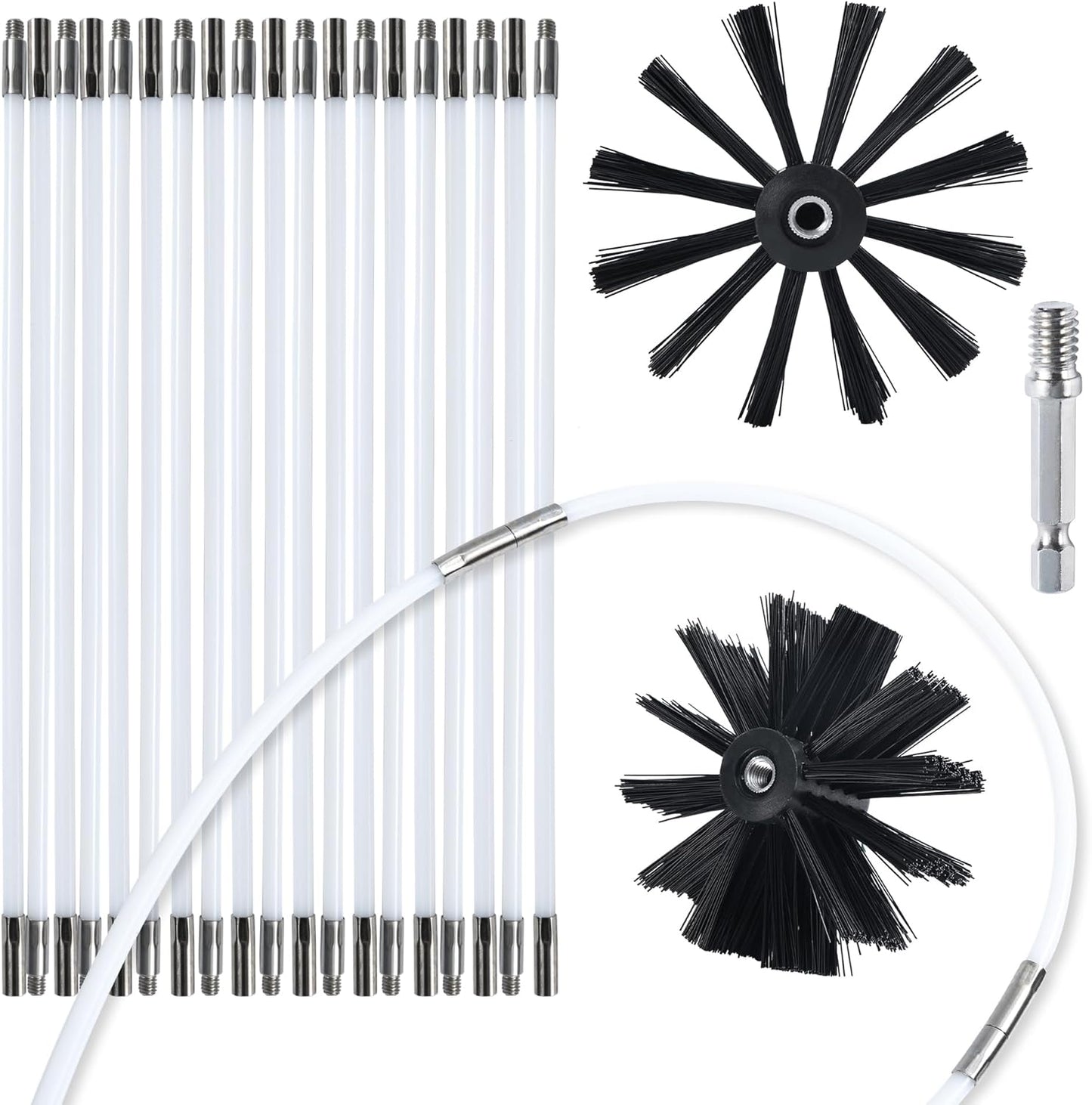 HOKLNUSE Dryer Vent Cleaner Kit Chimney Sweep Cleaning Tools Pellet Stove Cleaner Kit Air Dryer Duct Fireplace Brushes for Easy Lint Cleaning with 4" and 6" Brush Heads (Medium Duty, 25Feet)